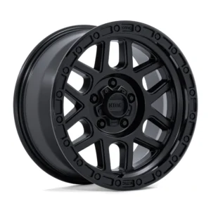 KMC KM544 Mesa - Photo shows the same wheel, KMC KM544 Mesa, in a different size (17x8.5) - this part is 18"x9", Satin Black w/ Gloss Black Lip.