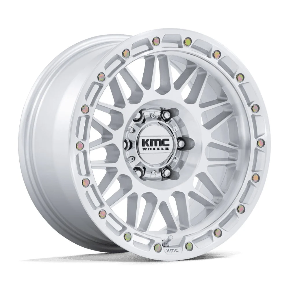 KMC KM555 Attack in Gloss Silver Machined - photo may show a different lug count; this part is 6x139.7